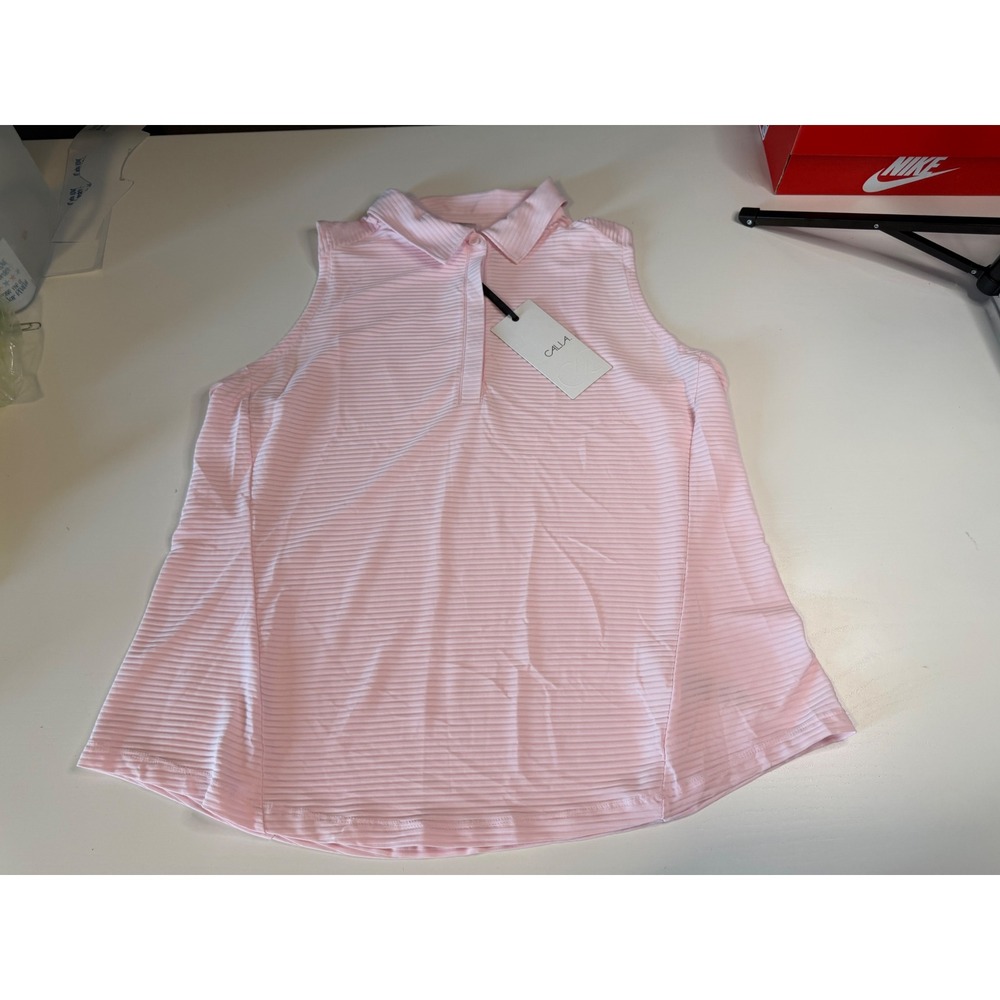 Calia Womens Sleeveless Golf Polo Shirt Light Pink Ribbed XXL NWT